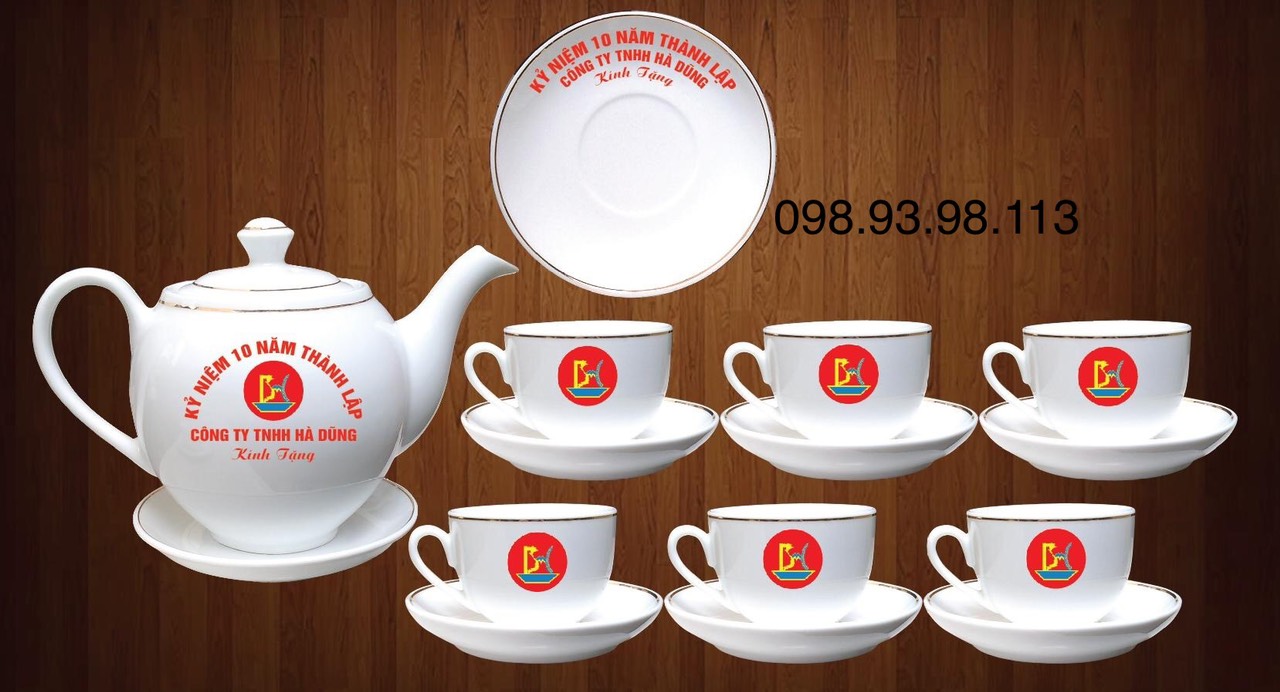 Bộ ấm trà in logo - Cơ Sở Sản Xuất Gốm Sứ Đức Thành